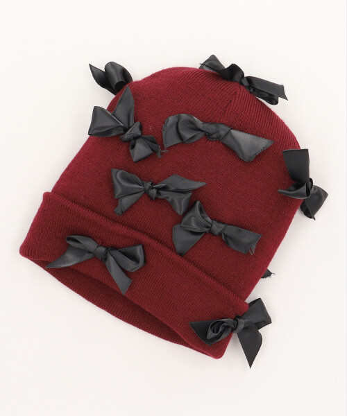 BOW BEANIE WINE RED ONESIZE